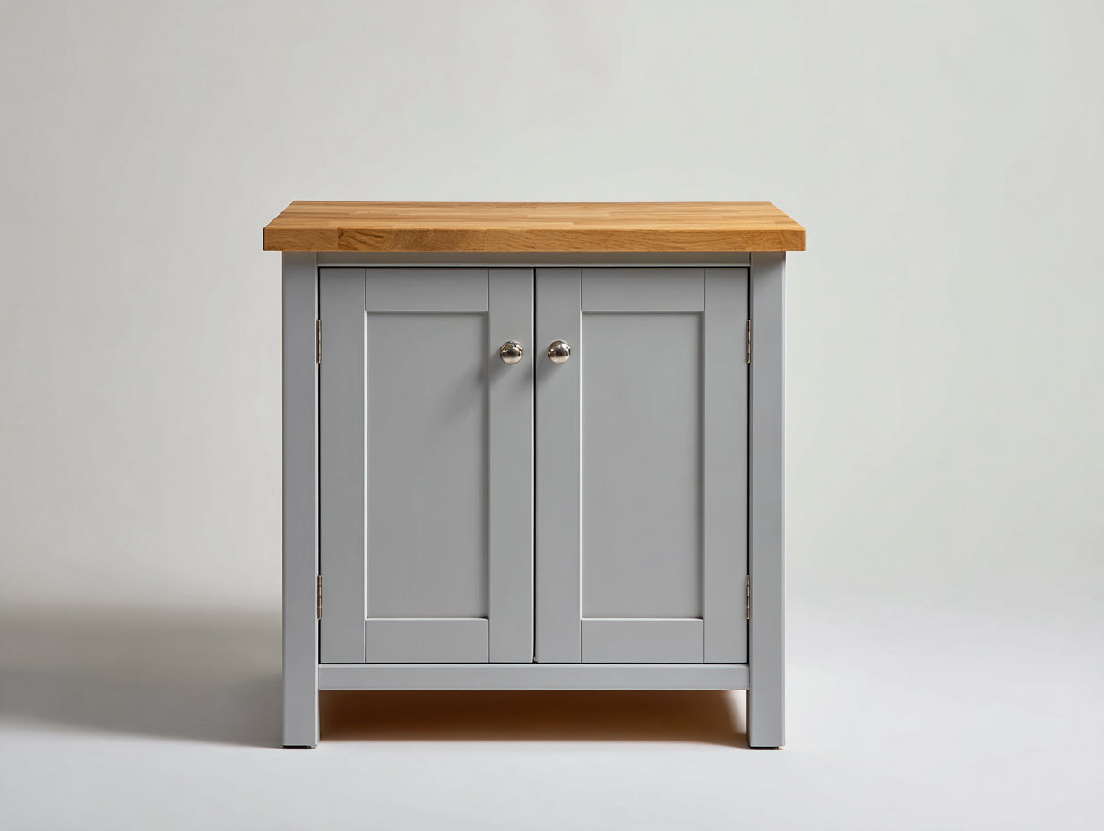 Sideboard aus Holz mit 100 x 40 x 90 cm - Graue Oberfläche mit zwei Türen und Holzabdeckung - Modernes Design für Esszimmer und Wohnbereich