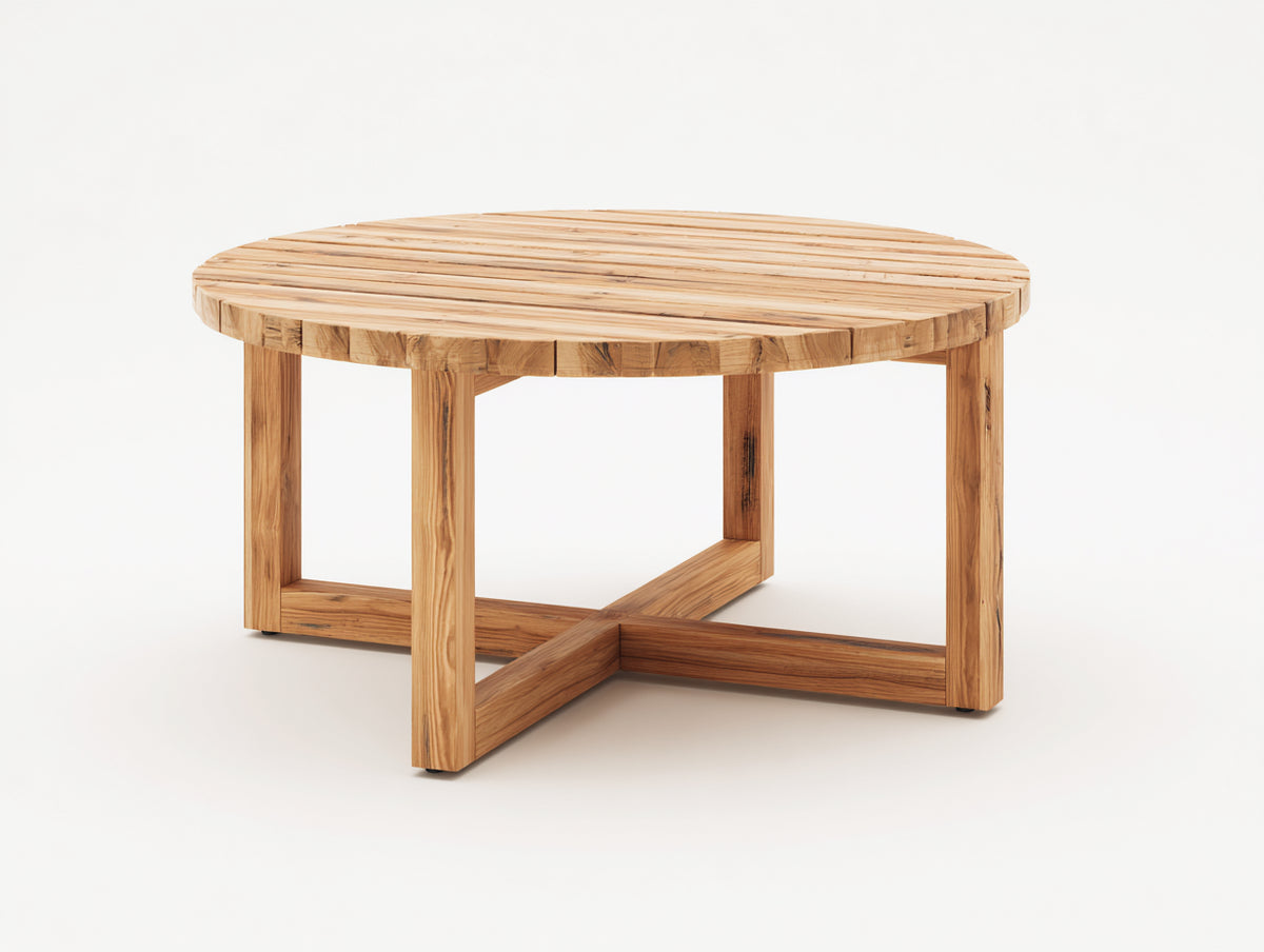 Gartentisch aus Holz 120x120x75 cm - Natur - runde Lamellentischplatte mit Kreuzgestell