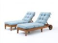 Sonnenliege aus Massivholz und Stoff 198x70x94 cm - Naturfarben-Hellblau - Zweier-Set mit verstellbarer Rückenlehne Rollen und gepolsterter Liegefläche für Garten und Terrasse