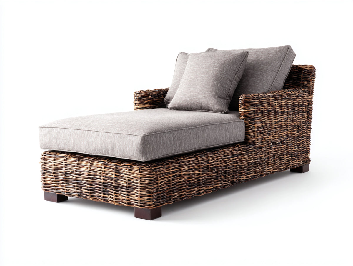 Sonnenliege aus Polyrattan 170x85x90 cm - Braun-Grau - gepolsterte Liegefläche mit Armlehnen