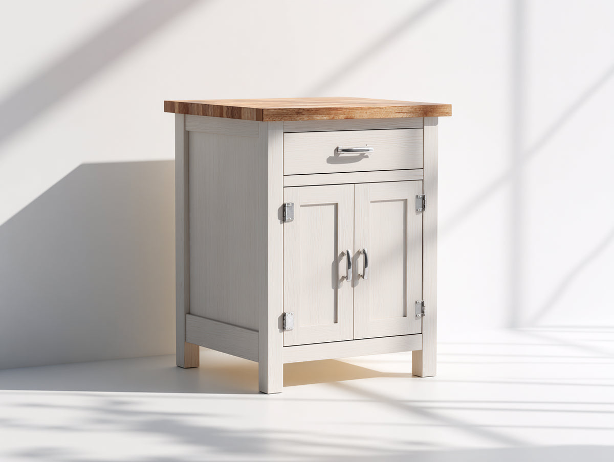 Sideboards aus Holzwerkstoff 70x40x95 cm - Weiß-Natur - mit 2 Türen und 1 Schublade