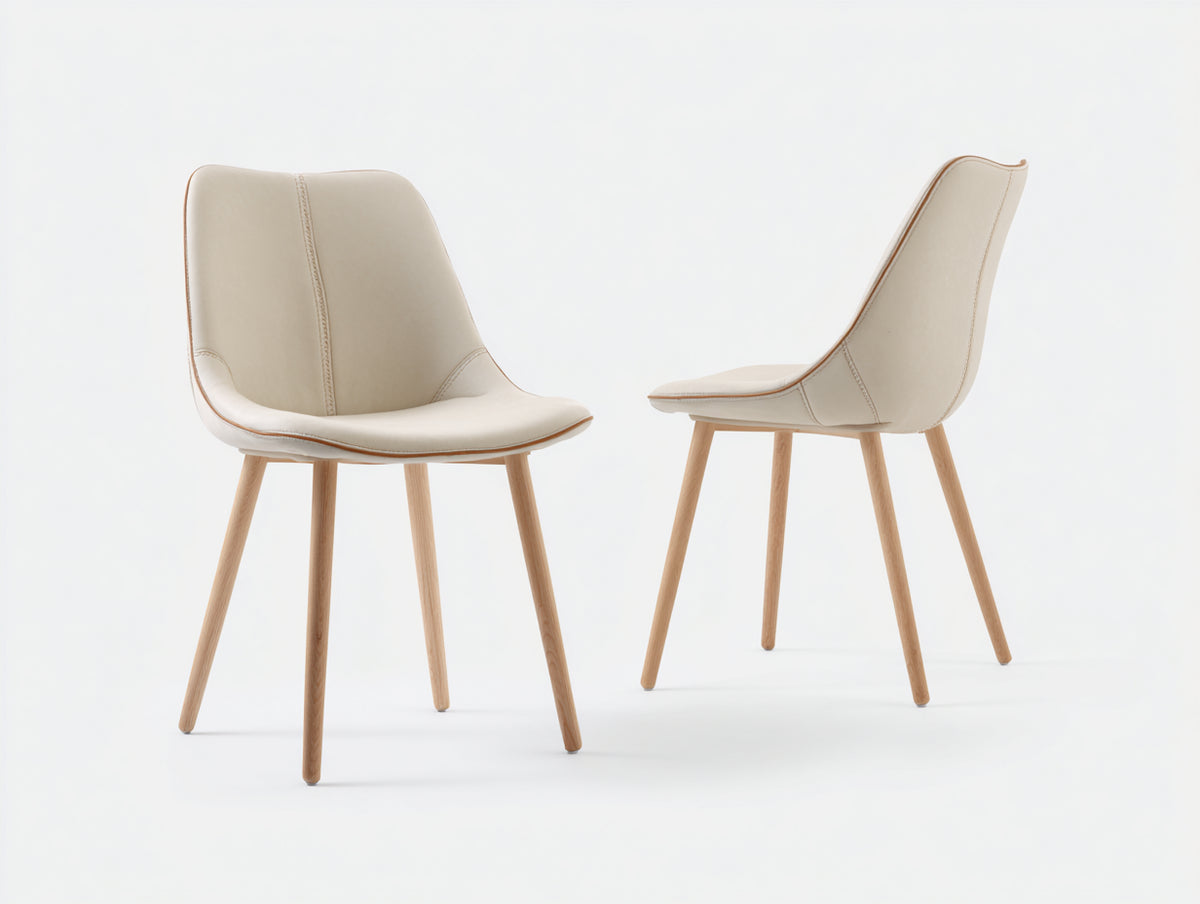 Esszimmerstühle 2er-Set mit Kunstlederbezug 52x58x84 cm Creme-Natur mit hoher Rückenlehne und Holzbeinen