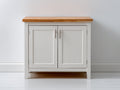 Sideboards aus Holzwerkstoff und Massivholz 110x42x92 cm - Weiß-Naturfarben - Zweitüriger Stauraumschrank im modernen Landhausstil für Esszimmer und Wohnbereich