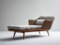 Sonnenliege aus Holz und Rattan 200x70x85 cm - Braun Grau - Gepolsterte Gartenliege modernes Design