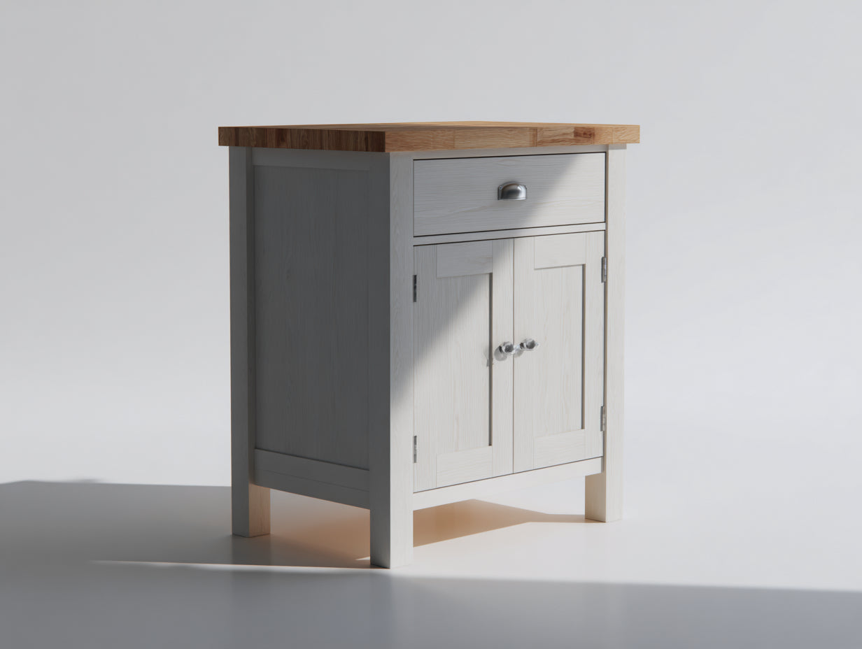 Sideboards aus Holzwerkstoff 75x40x100 cm Weiß-Natur mit 2 Türen und 1 Schublade