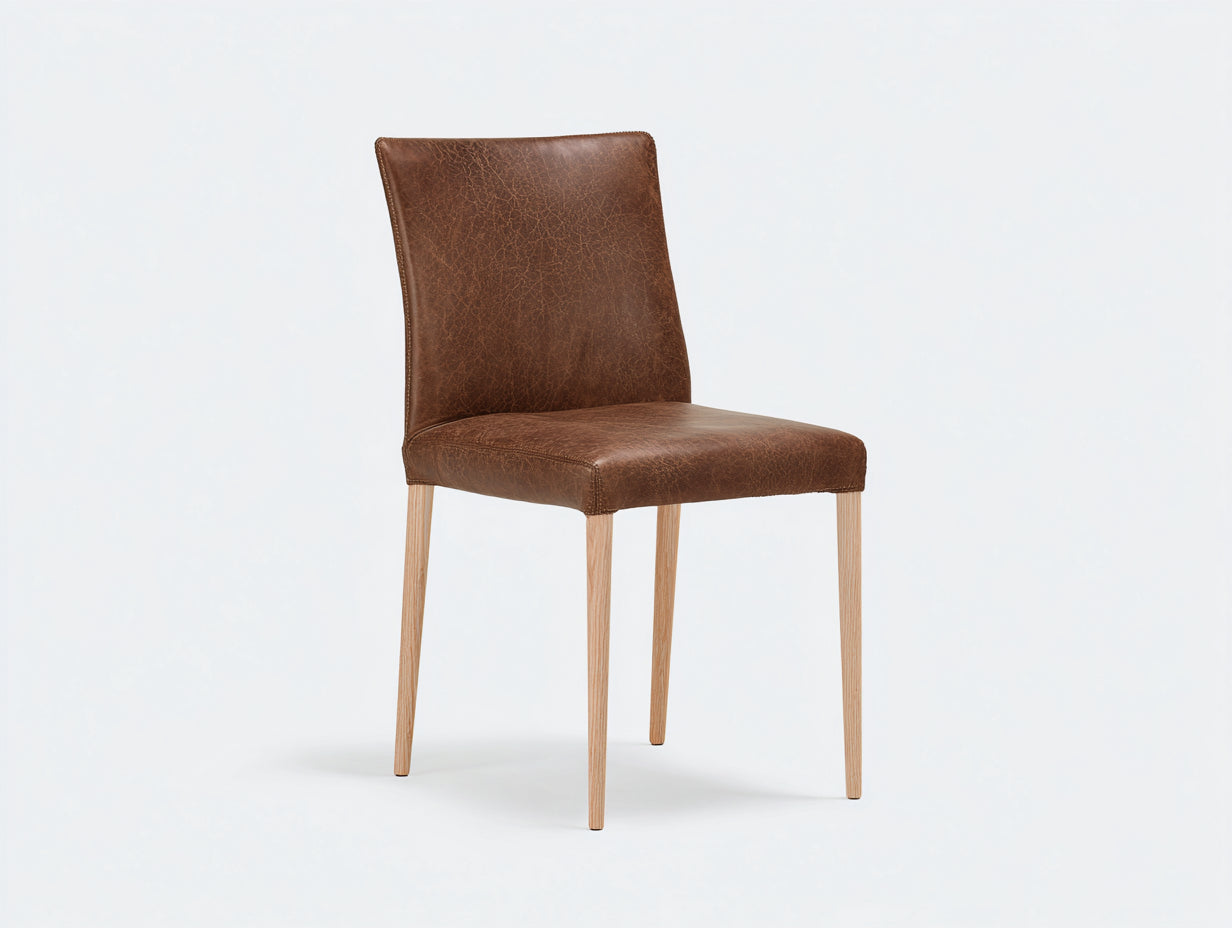 Esszimmerstuhl aus Kunstleder mit 50 x 55 x 82 cm - Braune Sitzfläche mit Holzbeinen - Modernes Design für Esszimmer