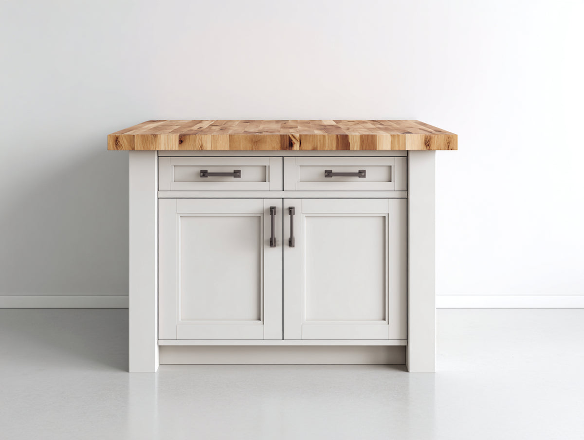 Sideboards aus Holzwerkstoff und Massivholz 120x45x94 cm - Weiß-Naturfarben - Zweitüriger Stauraumschrank mit zwei Schubladen im modernen Landhausstil für Esszimmer und Wohnbereich