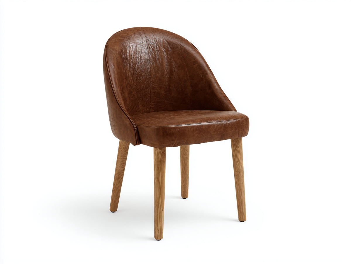 Esszimmerstuhl aus Kunstleder mit 55 x 58 x 82 cm - Braune Sitzfläche mit Holzbeinen - Modernes Design für Esszimmer