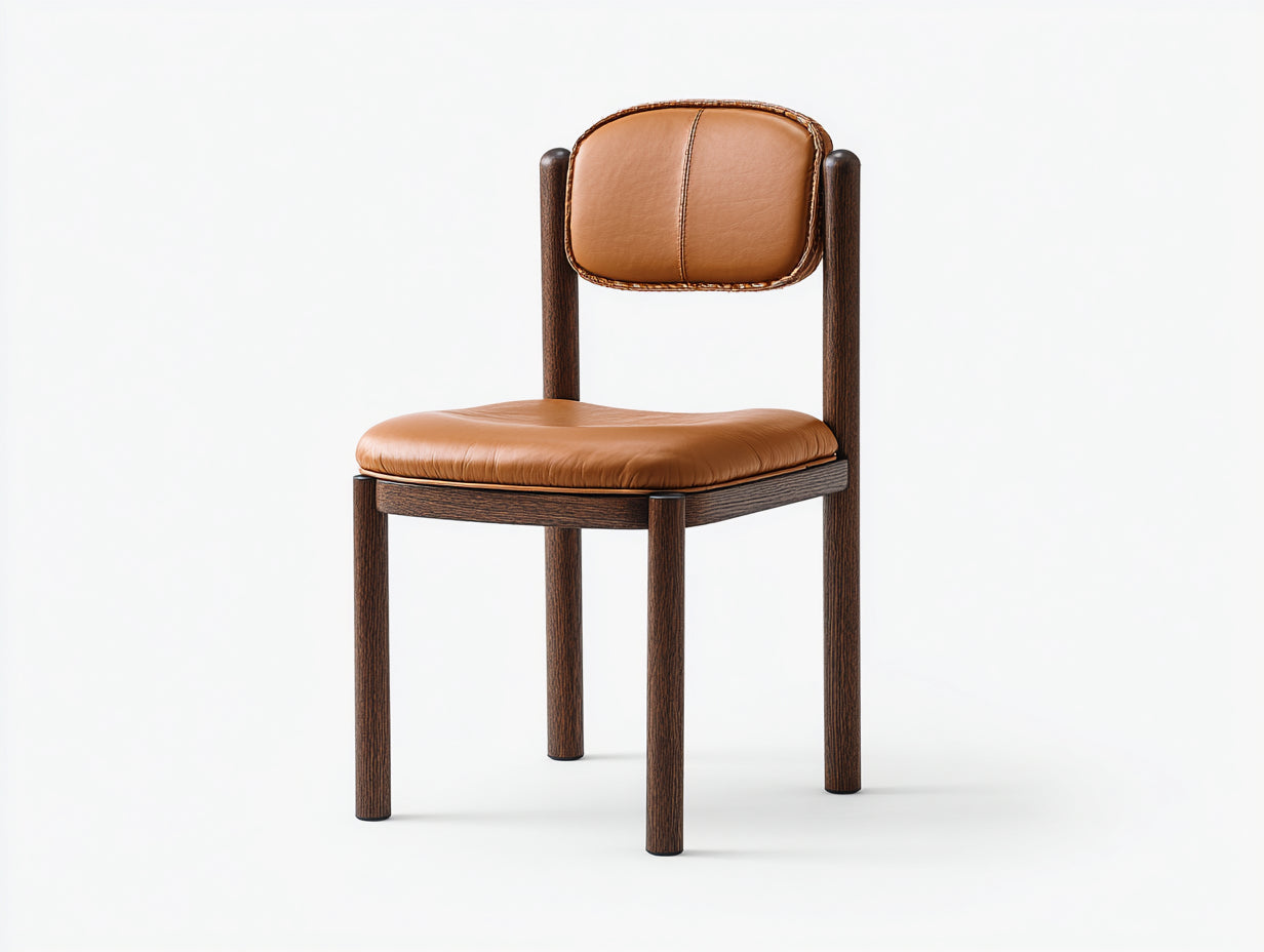Esszimmerstühle aus Massivholz und Kunstleder 52x56x86 cm - Cognacbraun-Dunkelbraun - Gepolsterter Esszimmerstuhl im modernen Retro-Stil für Esszimmer und Küche
