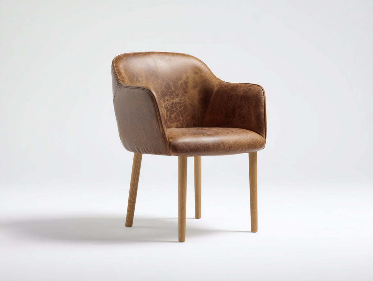 Esszimmerstühle aus Kunstleder und Holz 65x60x80 cm - Braun Naturholz - Gepolsterter Armlehnenstuhl modernes Design