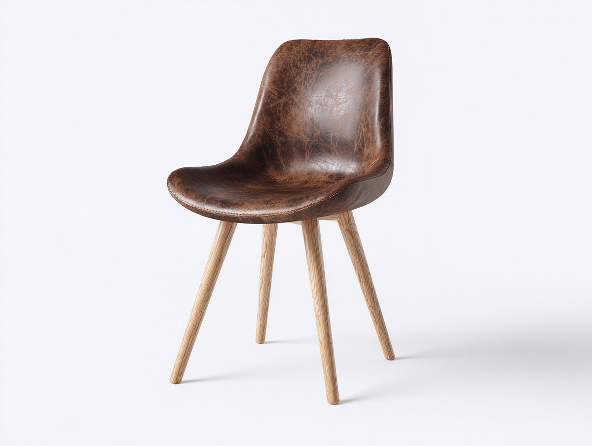 Esszimmerstühle aus Massivholz und Kunstleder 50x55x87 cm - Dunkelbraun-Naturfarben - Gepolsterter Schalenstuhl im modernen Vintage-Stil für Esszimmer und Küche
