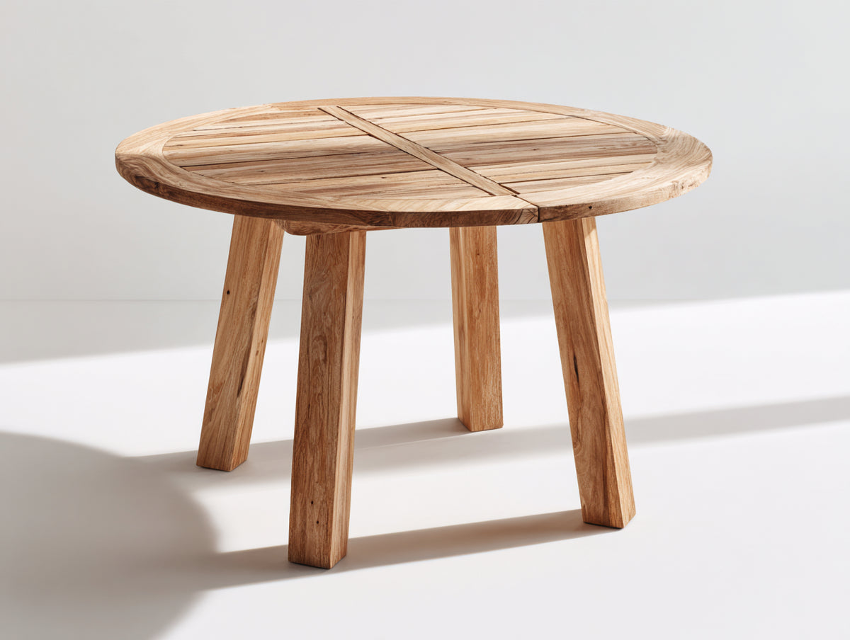 Gartentisch aus Holz 110x110x75 cm - Natur - runde Lamellentischplatte mit 4 Beinen