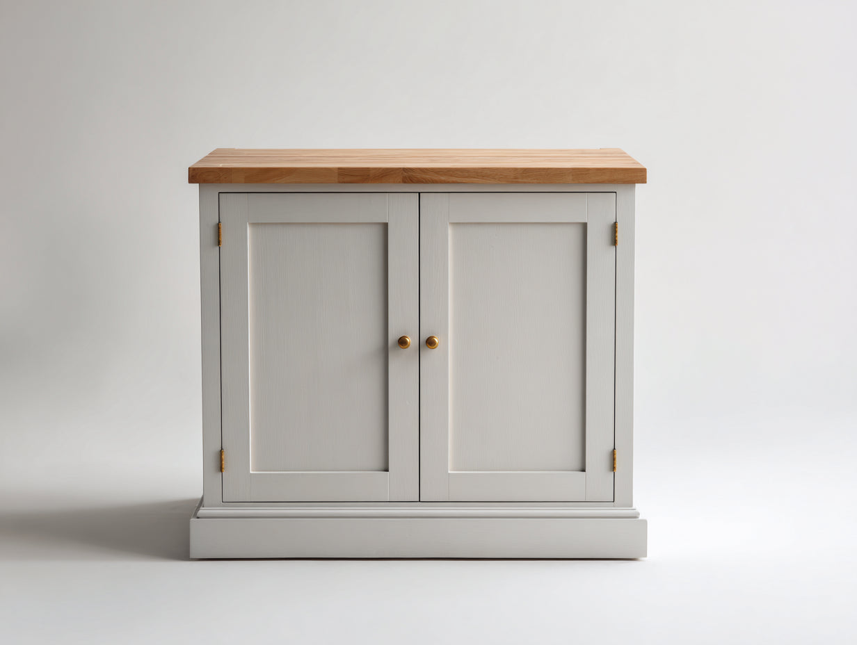 Sideboard aus Holz mit 120 x 40 x 90 cm - Weiße Oberfläche mit zwei Türen und Holzabdeckung - Modernes Design für Esszimmer und Wohnbereich