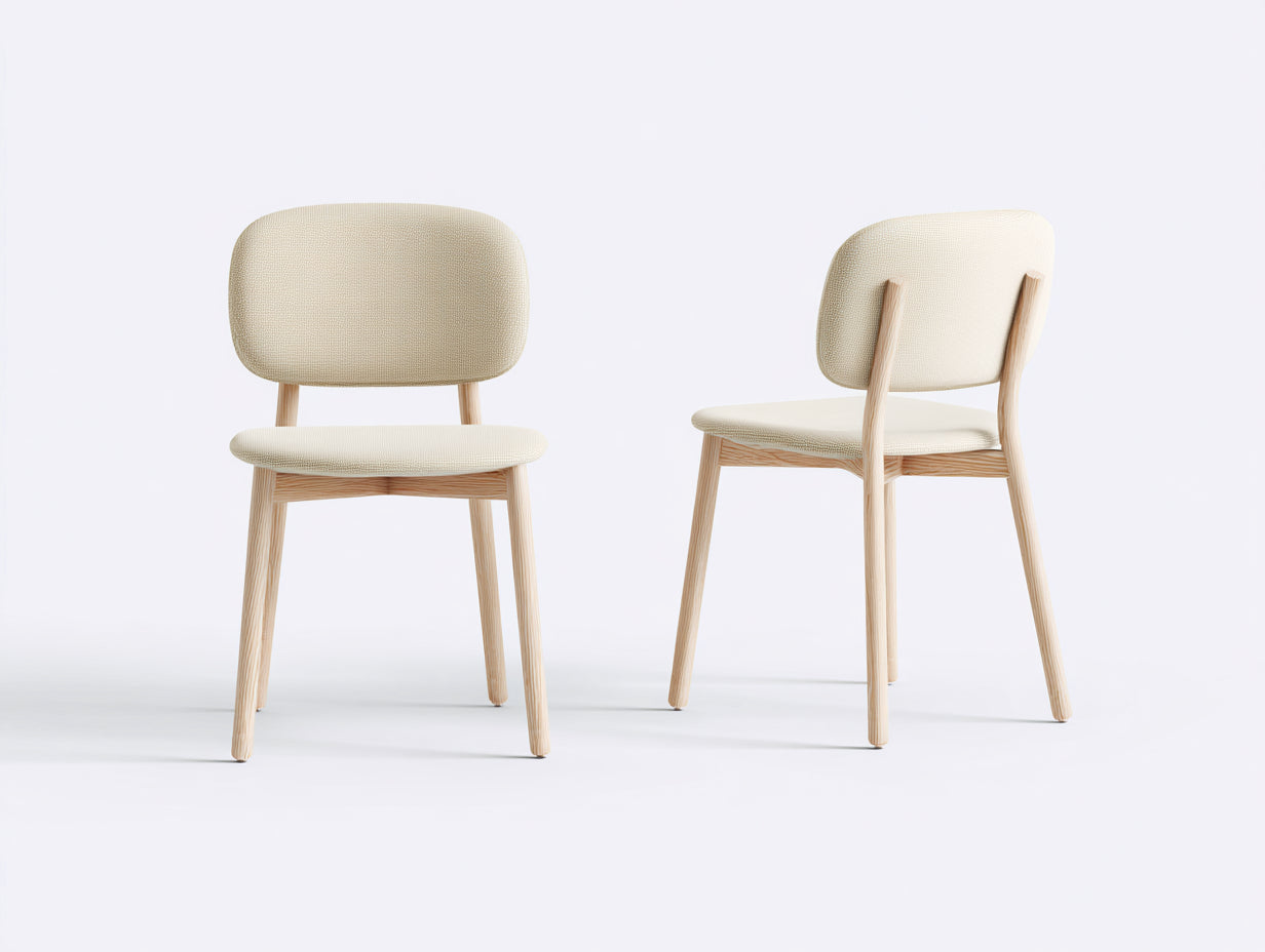 Esszimmerstühle 2er-Set aus Holz 50x55x82 cm - Natur-Creme - gepolsterter Sitz und Rückenlehne
