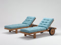 Sonnenliege 2er-Set aus Holz 200x70x95 cm - Natur-Hellblau - verstellbare Rückenlehne mit Rollen