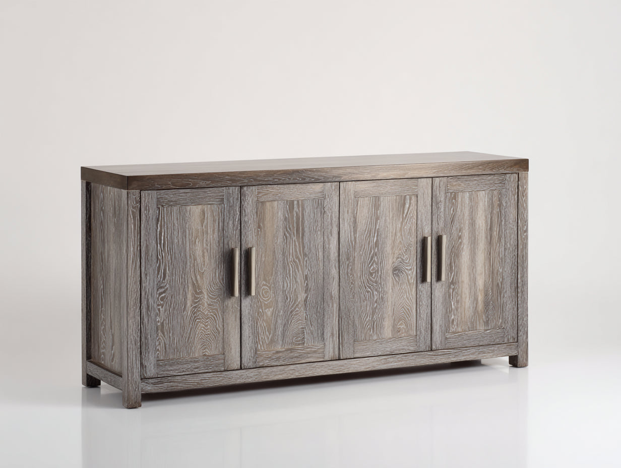 Sideboards aus Holzwerkstoff 180x45x90 cm Grau-Braun mit 4 Türen und rustikaler Holzoptik